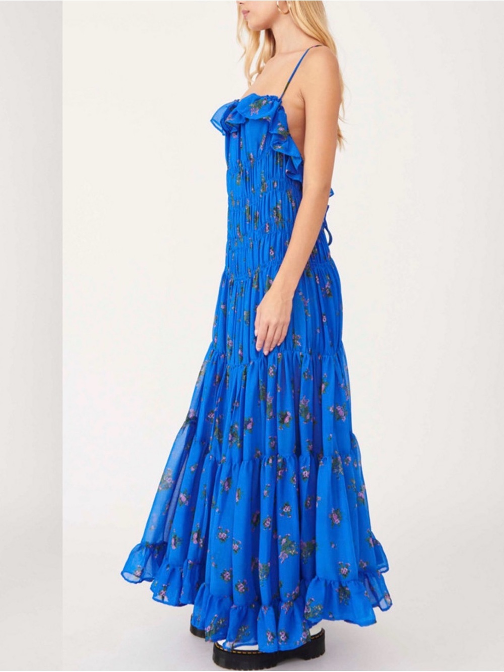 Free People Electric Blue Floral Ruffle Maxi Dress - Picture 3 of 5